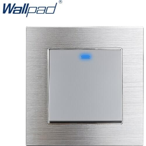 Wallpad 1 Gang 1 Way 2 Way Grey Aluminum Alloy Panel Wall Light Switch LED Indicator Rocker Switches Interrupteur