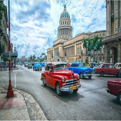 Wellyu Custom large - scale murals retro London street classic cars European background wall environmental wallpaper