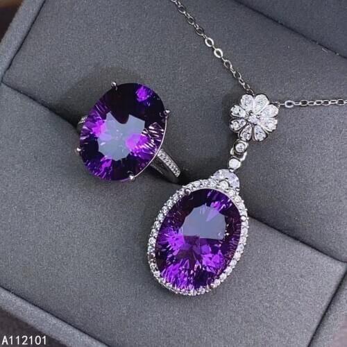 KJJEAXCMY Fine Jewelry 925 sterling silver inlaid natural Amethyst girl fashion necklace pendant ring set support test with box