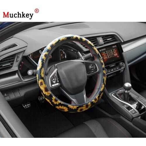 For Honda Civic 2018 Microfiber Leather Car Steering Wheel Cover With Fashionable Flower Protective Cover All Seasons