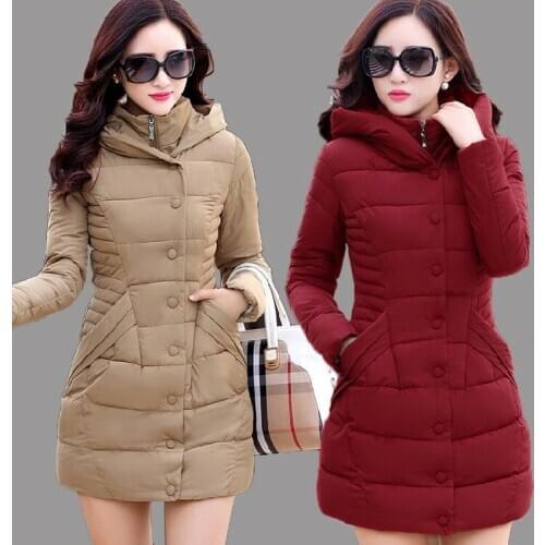 Women Ladies Winter Slim Hooded Long Stylish Padded Jacket Cotton Coat Parka