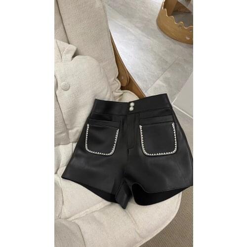 Shorts Women 2021 Luxury Designer High Waist Korean Style Genuine Leather Shorts Sexy Ladies