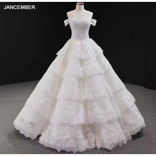 J66786 jancember wedding dress strapless in women 's dresses off shoulder tiered appliques lace white bridal gown robe de mariee