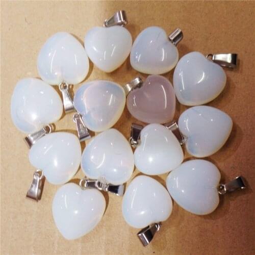12Pcs 16x7mm Hand-Carved White Opal Love Heart Pendant Bead For DIY Jewelry Making Necklace Accessories