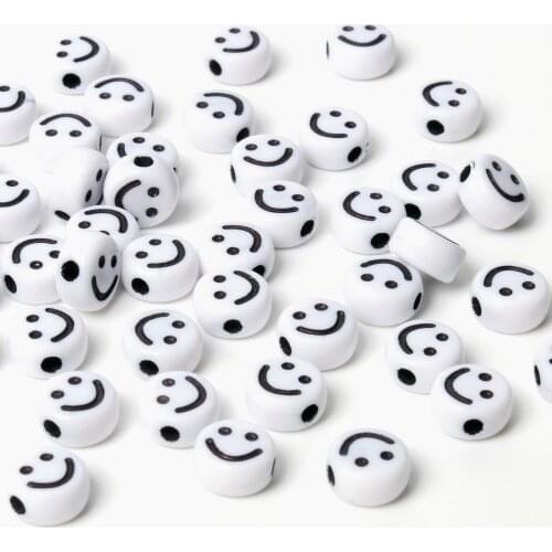 9x5mm White Black Smiling Face Letter Acrylic Round Flat Loose Spacer Beads For Jewelry Making Handmade Diy Bracelets Necklace