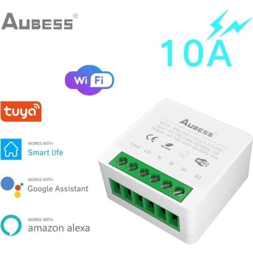 AUBESS 10A Mini Smart Wifi DIY Switch Supports 2 Way Control Home Module Works with Alexa Google Home tuya Smart Life App