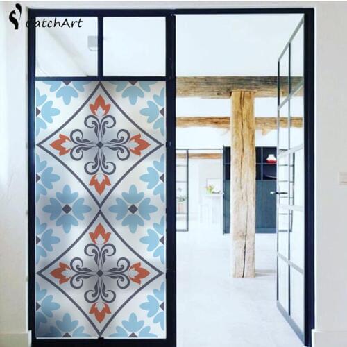 No glue Static Cling Stained Glass Window Film Frosted Privacy Glass Sticker Home Decor Digital print Abstract geometry
