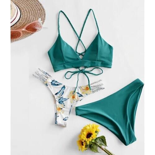 Bikinis 2021 Women Swimsuit Push Up Swimwear Womens Bikini Print Set Swimsuit Three Piece Filled Bra Swimwear Beachwear biquini