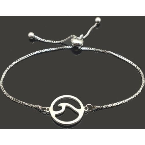 Spray Charm Stainless Steel Slide Chain Bracelet Sea Wave Chain Girl Bracelet