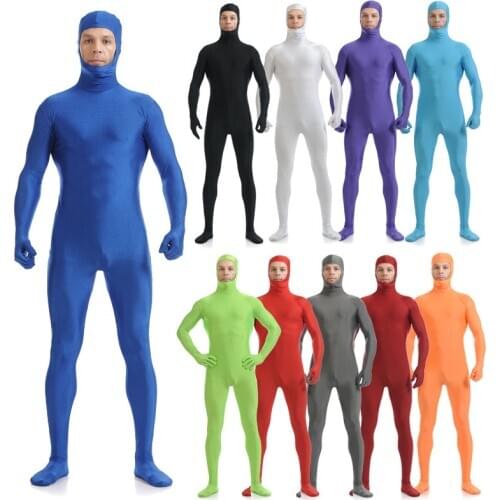 Lycra One Piece Full Body Zentai Suit Custome for Halloween Men Kid Second Skin Tight Suit Spandex Invisible Iridescent Bodysuit