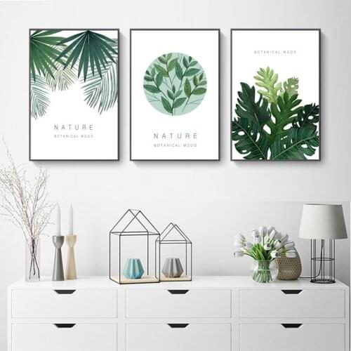 Nordic Living Room Oil Painting Green Leaf Villa Hotel Restaurant Hanging Painting Cuadros Decoracion Salon Wall Art Canvas