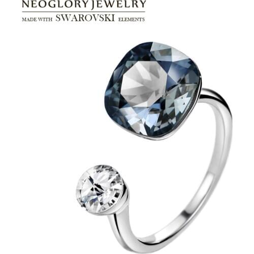 Neoglory Crystal & Rhinestone Square Design Finger Ring Double Color For Classic Women Embellished With Crystals From Swarovski