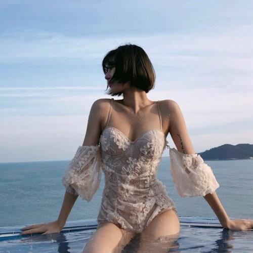Korea Fashion Summer 2020 swimsuit female lace sexy backless lace up bikini Brazilian women one piece bodysuit Push up swimwear