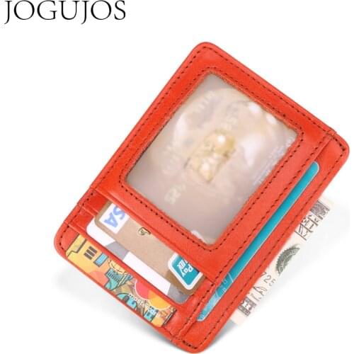 JOGUJOS Women Fashion Multi-Card Genuine Cowhide Leather Coin Purse Position Wallet Pouch Female Business Credit Card Holder