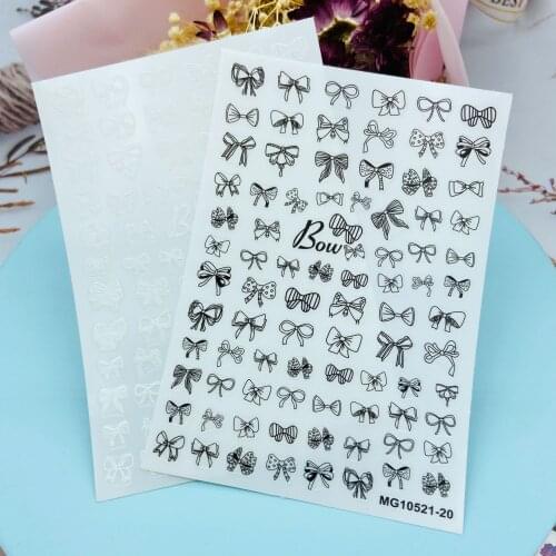 Fashion Hot Selling New Arrival 3d DIY Japanese Style Nail Stickers Black& White Butterflies Bowknot Back Glue Nail Decals Women