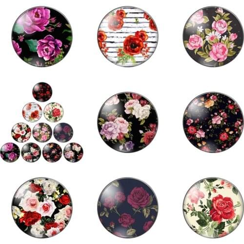 Fashion Beauty Rose Red Flowers Love 12mm/20mm/25mm/30mm Round Photo Glass Cabochon Demo Flat Back Making Findings