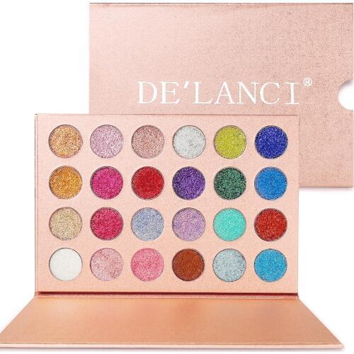 DE'LANCI 24 Colors Glitter Eyeshadow Pallete Brand Beauty Cosmetics Diamond Pressed Glitter Eye Shadow Pigment Make up Palette