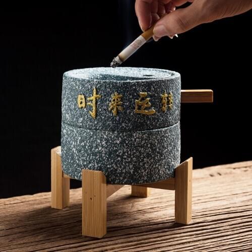 Chinese Style Ceramic Stone Ashtray Office Household Large-capacity Anti-ash Cigar Ashtray Home Decoration Gift for Boyfriend