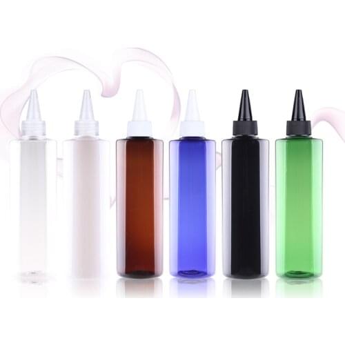 Clear 250ML X 24 Pointed Mouth Top Cap Plastic Flat Shoulder Bottle Containers DIY Painting Empty Plastic Container Jam Bottles
