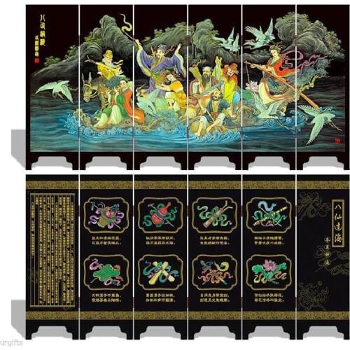 Folding Screen 6 Panel Double Side Souvenir Eight Fairies Immortals Crossing Sea Home table decor