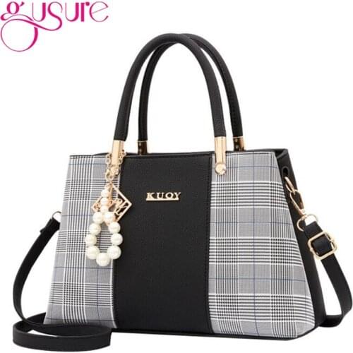 Gusure Hot Sale Plaid Patchwork Handbags for Lady Women Large Size Bag Female Shoulder Crossbody Bags Handle Tote with ornament
