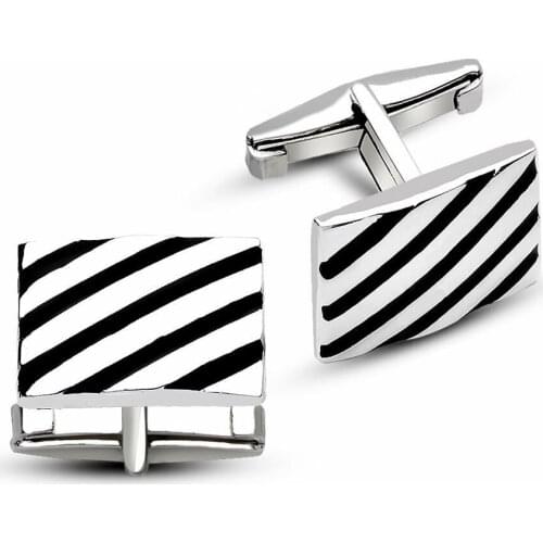 Tesbihane 925 Sterling Silver Cross Stripe Design Cufflinks
