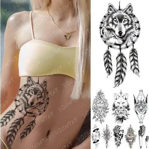 Waterproof Temporary Tattoo Sticker Wolf Dreamcatcher Fox Lion Flower Flash Tattoos Universe Body Art Arm Fake Tatoo Women Men