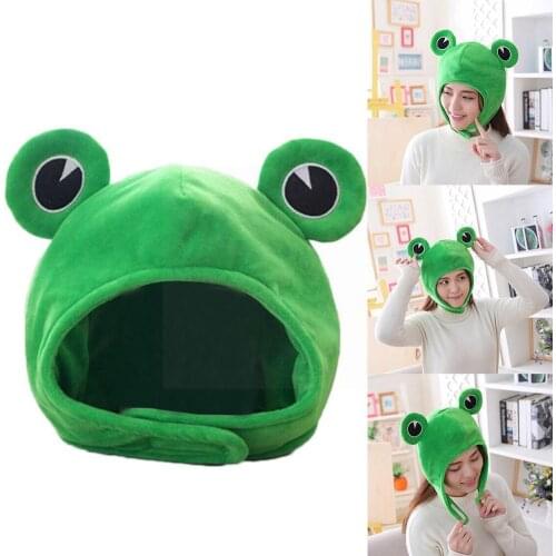 2021Big Frog Eyes Cartoon Funny Plush Hat Toy Green Headgear Winter Photo Festival Up Dress Cosplay Props Cap Costume Party Y4K1