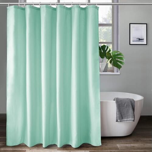 UFRIDAY Green Shower Curtain Liner Polyester Fabric Solid Color Bathroom Curtain with Hooks Weighted Hem Waterproof Bath Curtain