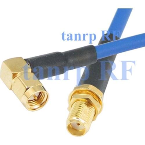 10pcs 15CM coaxial Flexible blue jacket jumper cable RG402 6inch SMA male right angle to SMA female jackRF adapter connector