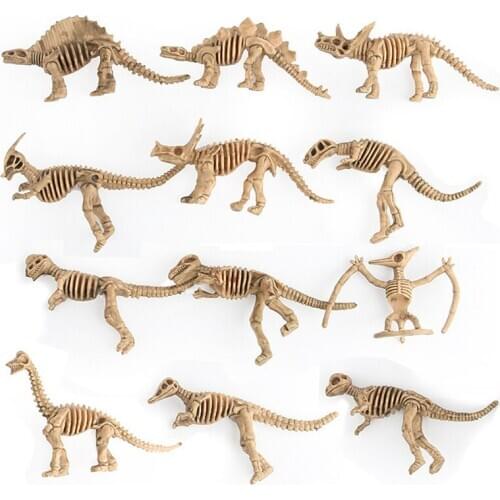 12Pcs/Lot Dinosaur Fossil Skeleton Kit Simulation Model Set Boys Mini Action Figure Collection Toy