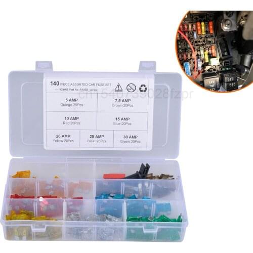 140 Pieces of Plug-in Automobile Medium Fuse 5a, 7.5a, 10a, 15a, 20a, 25a, 30a