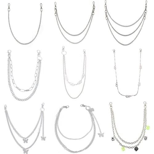 19 Styles Punk Hip Hop Women Men Jeans Pants Chain Multi Layers KeyChain Metal Clothing Waist Belt Accessories Jewelry Gift