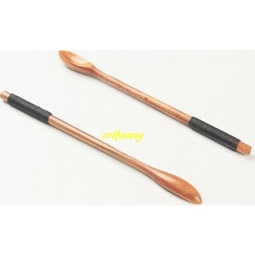 300pcs/lot 21*1.5cm Long Handle Wooden Honey spoons dipper Spoon with yarn Japanese Style Coffee Tea Dessert Wood Spoon