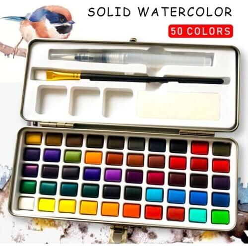 50 Colors Solid Watercolor Paint Pigment Set Portable for Beginner Drawing Art M17F
