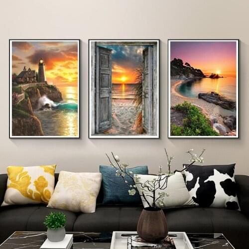 5D DIY Diamond Painting Landscape Coastal Sunset Rhinestone Picture Full Square/Round Diamond Embroidery Mosaic Decoration Gift