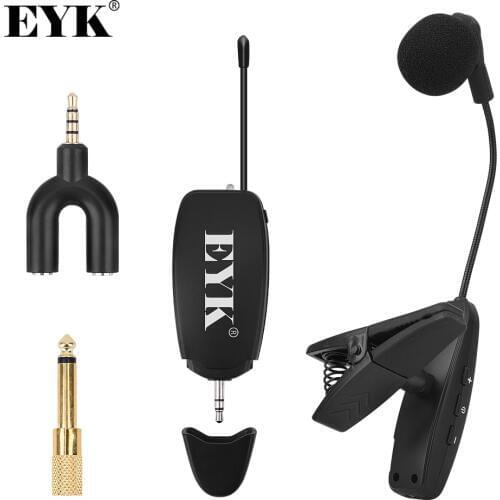 EYK UHF Wireless Instrument Microphone Condenser Clip Mic Gooseneck Voice Recording Live Show for Saxophone Trumpet Horns Tuba