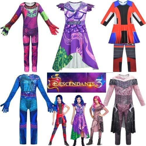 Child Comic Con Descendants 3 Mal Cosplay Costume Halloween Girls Villain Evie Disguise Jumpsuit Evil Princess Audrey Dress up