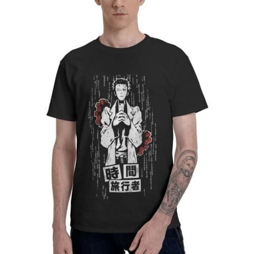 Japanese Anime Steins Gate T-shirt Mens T Shirt Short Sleeve 100% Cotton The Time Travel Scientist Rintarou Okabe Tshirt Tees