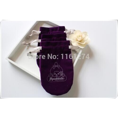 Customized Logo purple velvet Gift Bags Jewellry packaging pouch drawing velvet bag
