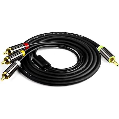 RCA Cable 3RCA to 3.5mm Composite AV Audio Cable RCA 4-post 3.5mm Jack 3RCA Car Aux Cable for Set-Top Box Speaker Amplifier DVD