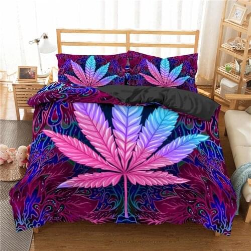 New Arrival Green Weed Leaves Bedding Set 100% Microfiber Bedding Set Queen King Size Quilt Cover Pillowcase Home Bed Cover
