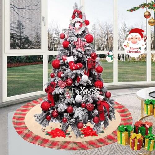 Linen Christmas Tree Skirt Flower Old Man Holiday Faceless Elderly Tree Skirt Xmas Floor Mat Cover For Xmas Tree Bottom Decor