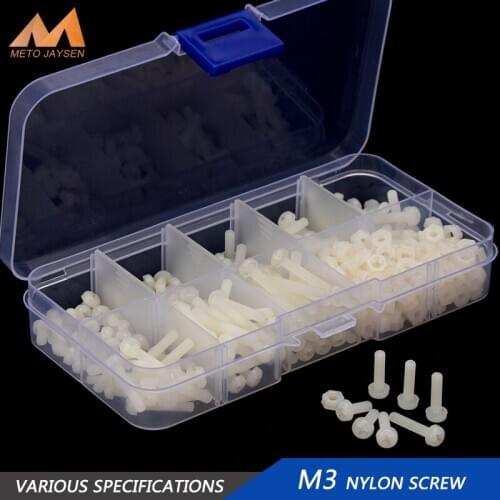 M3 Nylon Phillips Screw Bolts Hex Nuts Washers Set White Plastic Small Screws Assortment Kit 320pcs/set M3NLB198