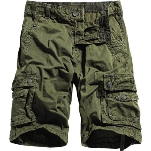 Men Summer Military Cargo Shorts Cotton Trousers Loose Fit Bermuda Masculine Casual Big Multi-Pocket Baggy Brand ShortsZA480