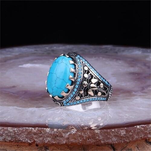 Turquoise Gemstone 925 Sterling 925 K Silver Men 'S Ring