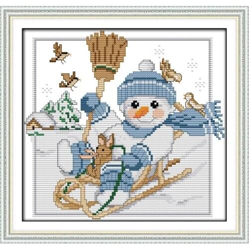 A Christmas snowman (2) cross stitch kit 14ct 11ct count print canvas stitches embroidery DIY handmade needlework plus