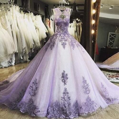 New Designs Lilac Evening Dress Long Robe De Soiree Organza Evening Gowns vestido de festa longo Lace Applique Formal Dresses