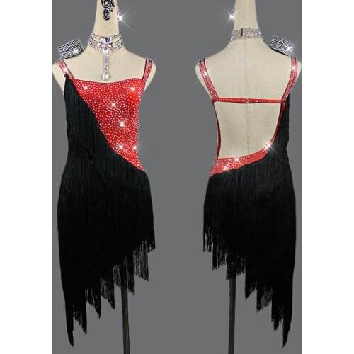 New Stage Latin Dance Dress Women/Girls Customized Size/Colour Cha Cha/Rumba/Tango Dress Black Fringe Sexy Dance Dress VDB409