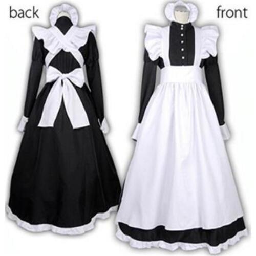 British Style Maid Dress Cosplay Animation World Cafeteria Cafe Dress, Long Dress, Black and White Maid Dress masculin Costume